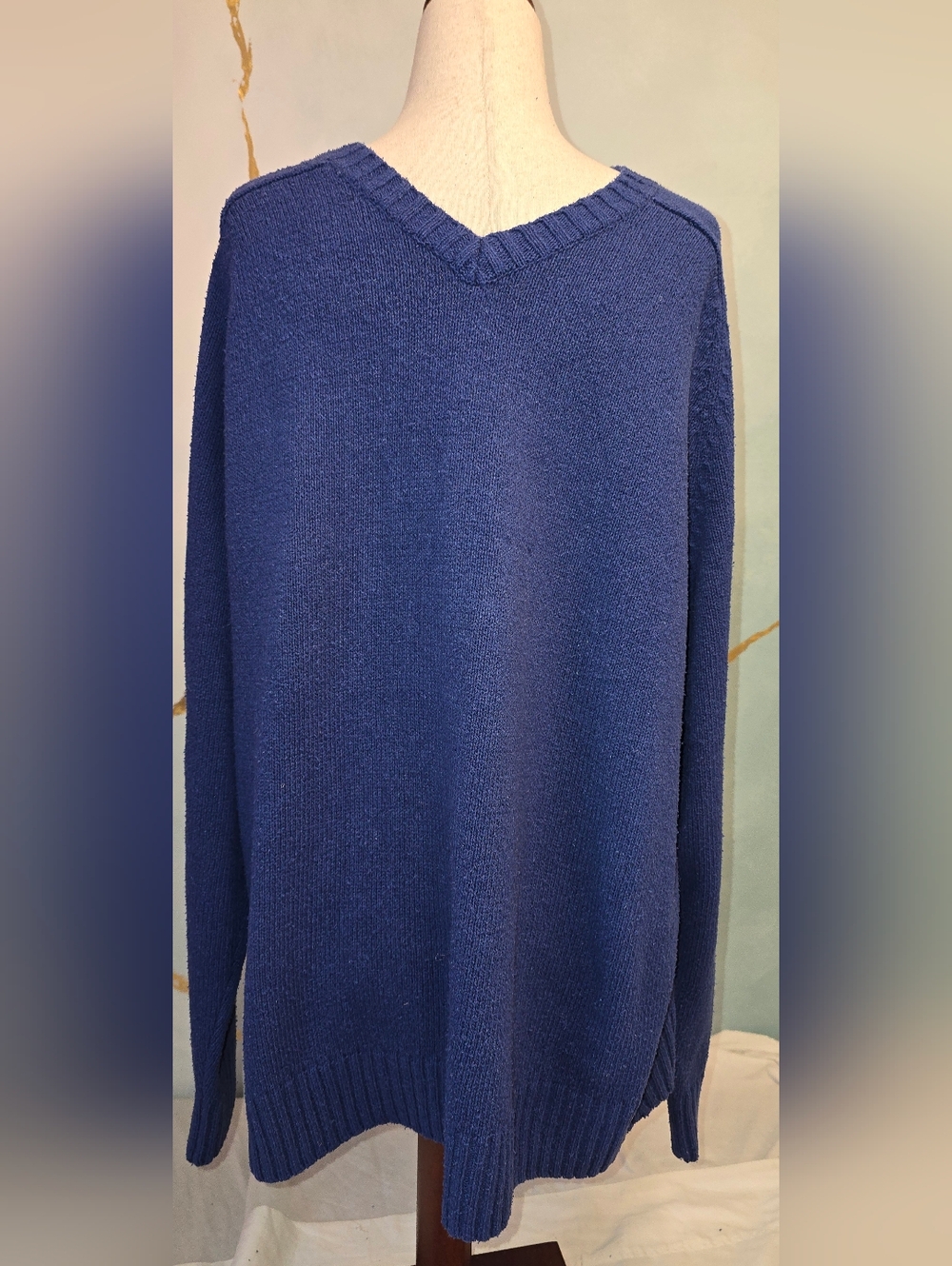 Vintage Wintersilks 100% Silk Chunky Knit Navy Blue V Neck Sweater L